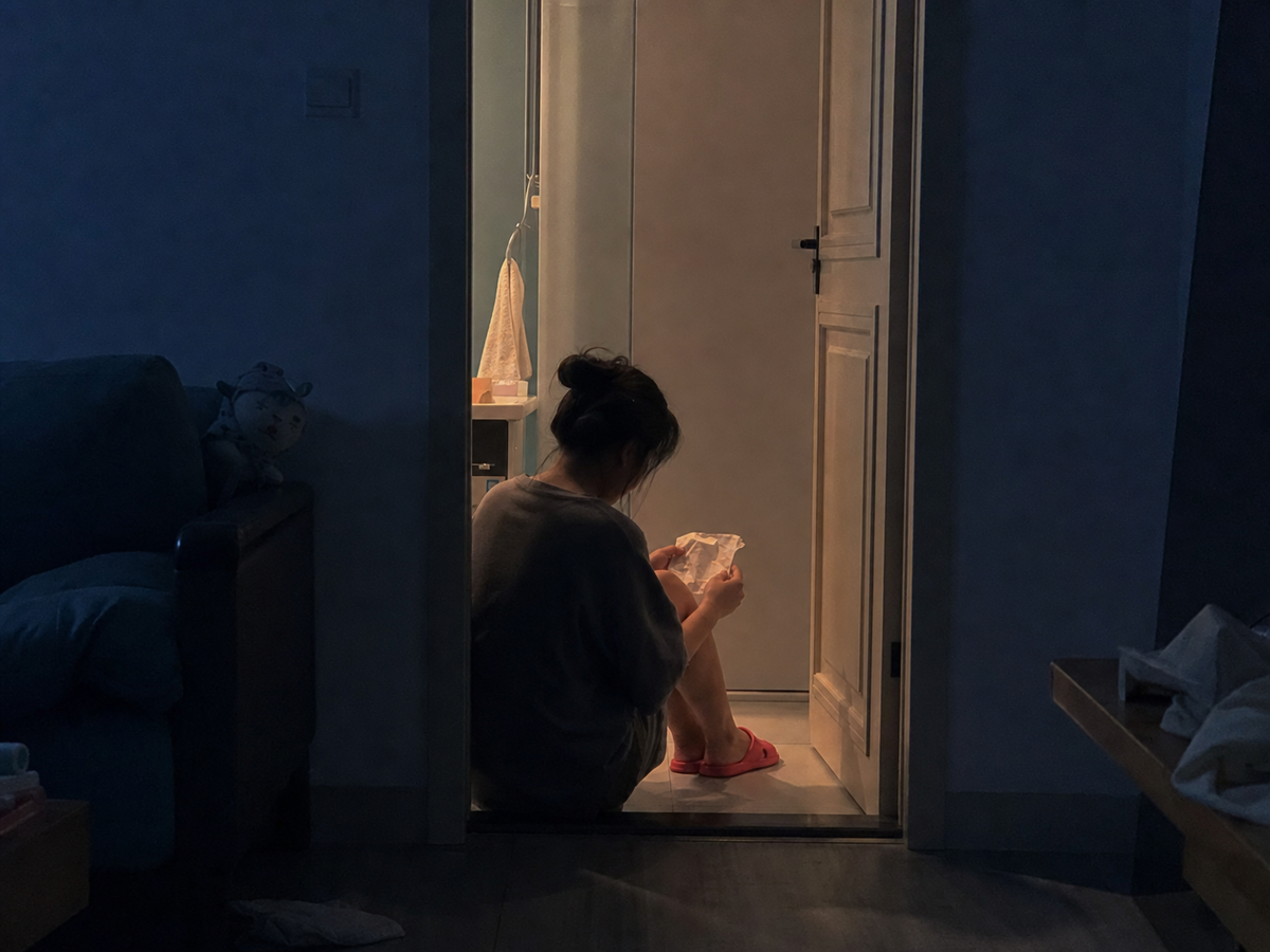 深夜独自坐在门槛上展开揉皱的纸巾
